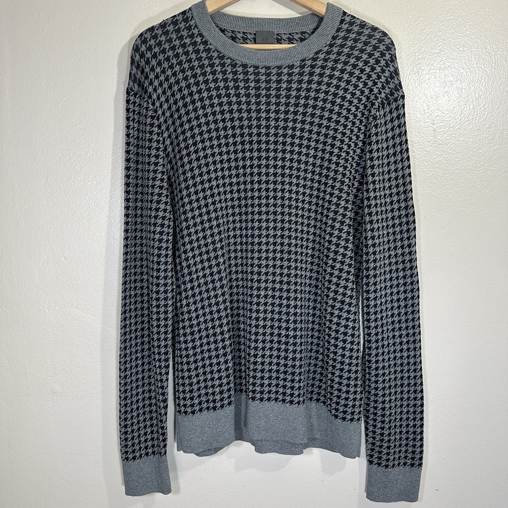 H&M‎ Men's M Knitted Jacquard-Knit Jumper Gray / Dogtooth Pattern